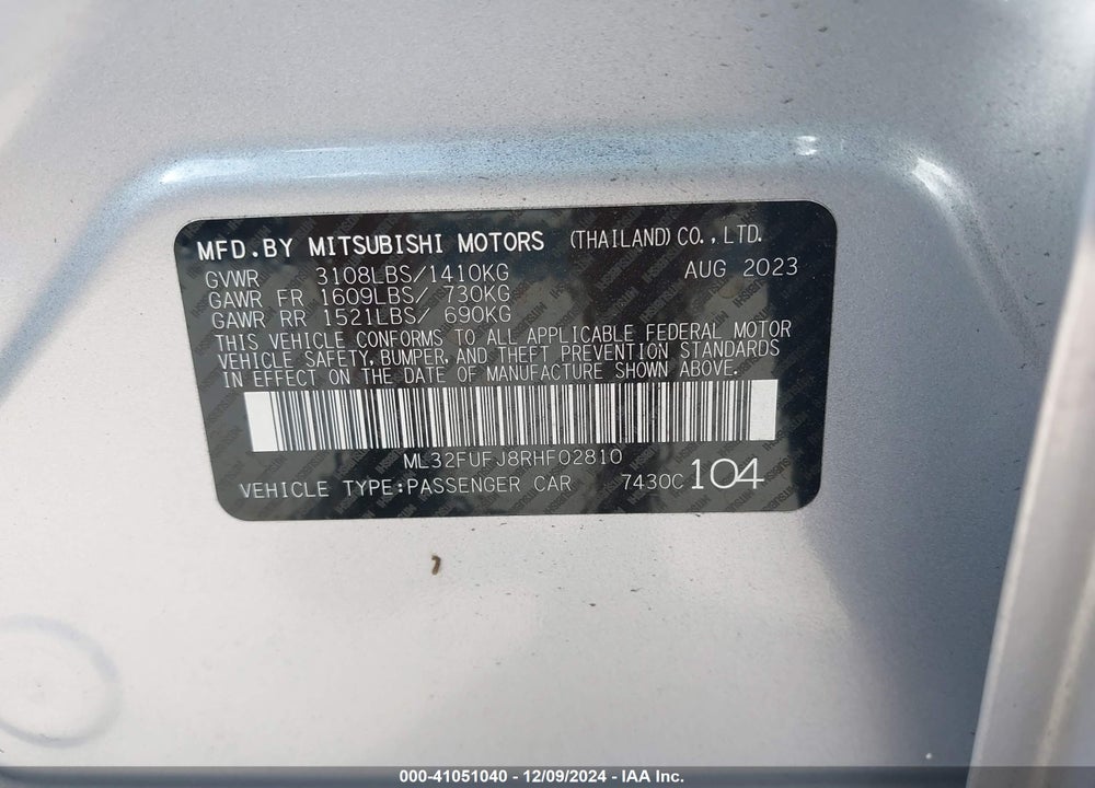 2024 MITSUBISHI MIRAGE G4 ES VIN: ML32FUFJ8RHF02810