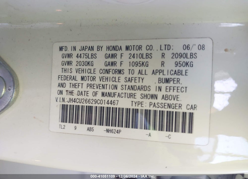 2009 ACURA TSX VIN: JH4CU26629C014467