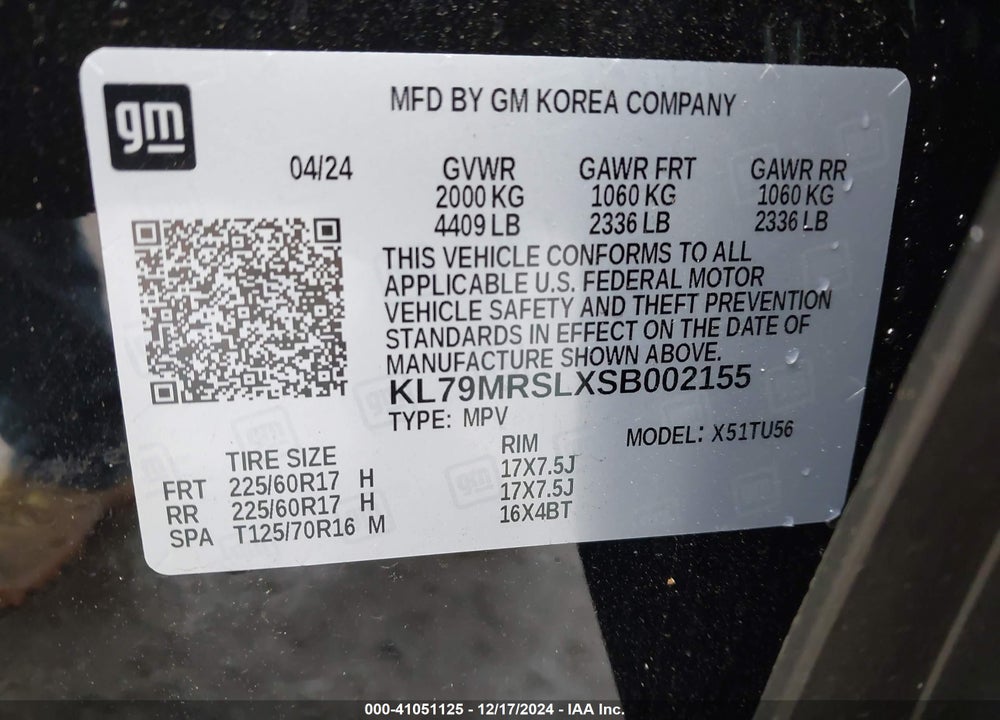 2025 CHEVROLET TRAILBLAZER AWD LT VIN: KL79MRSLXSB002155