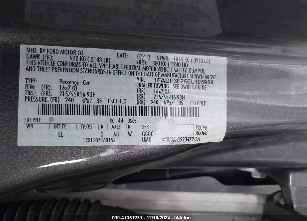2014 FORD FOCUS SE VIN: 1FADP3F25EL105989