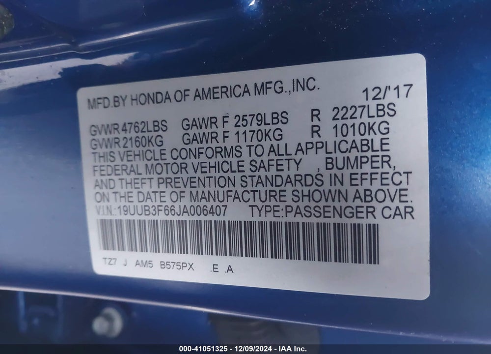2018 ACURA TLX TECH & A-SPEC PKGS VIN: 19UUB3F66JA006407