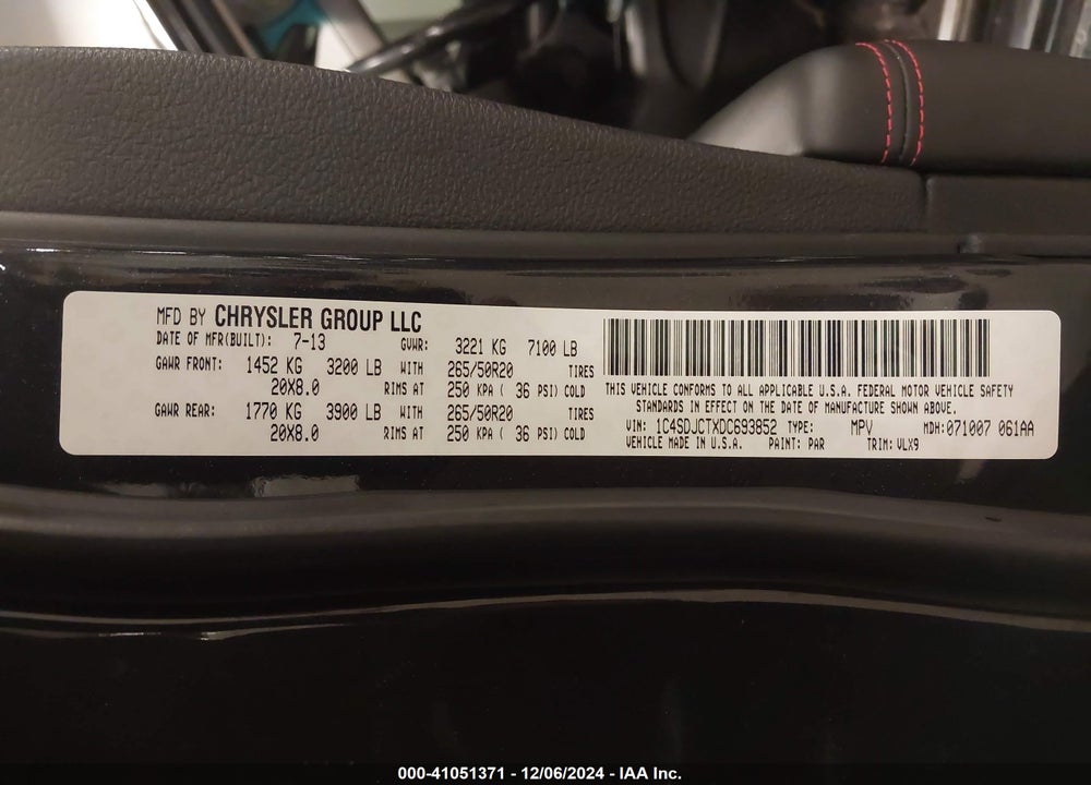 2013 DODGE DURANGO R/T VIN: 1C4SDJCTXDC693852