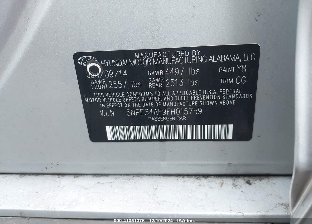 2015 HYUNDAI SONATA LIMITED VIN: 5NPE34AF9FH015759