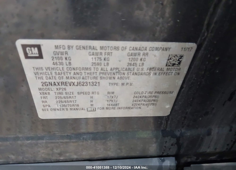 2018 CHEVROLET EQUINOX LS VIN: 2GNAXREVXJ6231321