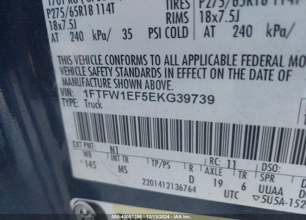 2014 FORD F-150 XLT VIN: 1FTFW1EF5EKG39739