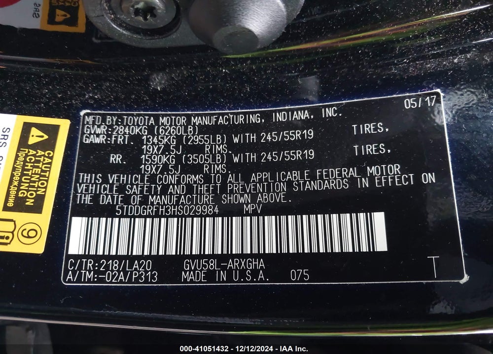 2017 TOYOTA HIGHLANDER HYBRID LIMITED PLATINUM VIN: 5TDDGRFH3HS029984