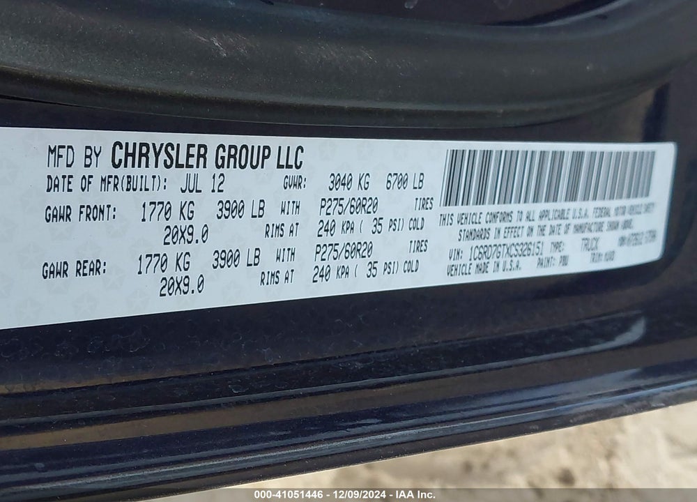 2012 RAM 1500 SLT VIN: 1C6RD7GTXCS326151