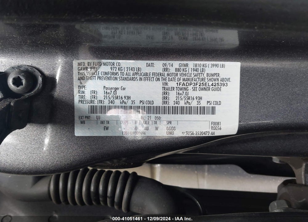 2014 FORD FOCUS SE VIN: 1FADP3F25EL425393