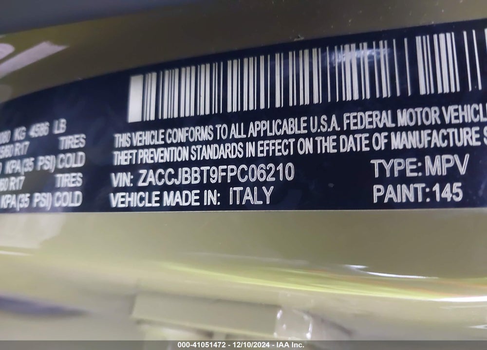 2015 JEEP RENEGADE VIN: ZACCJBBT9FPC06210