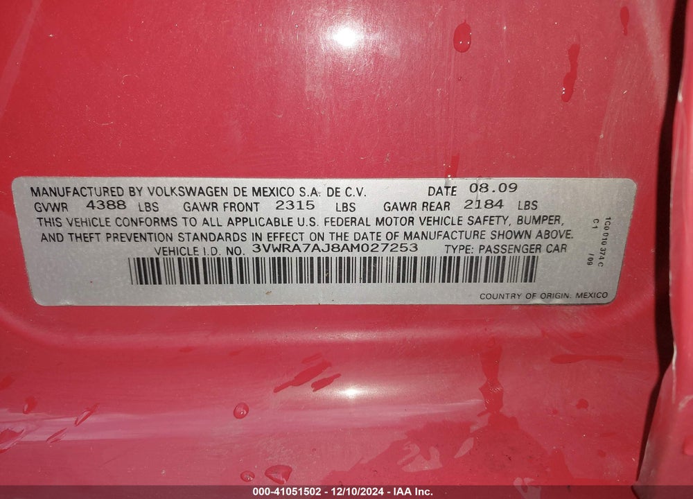 2010 VOLKSWAGEN JETTA WOLFSBURG EDITION VIN: 3VWRA7AJ8AM027253