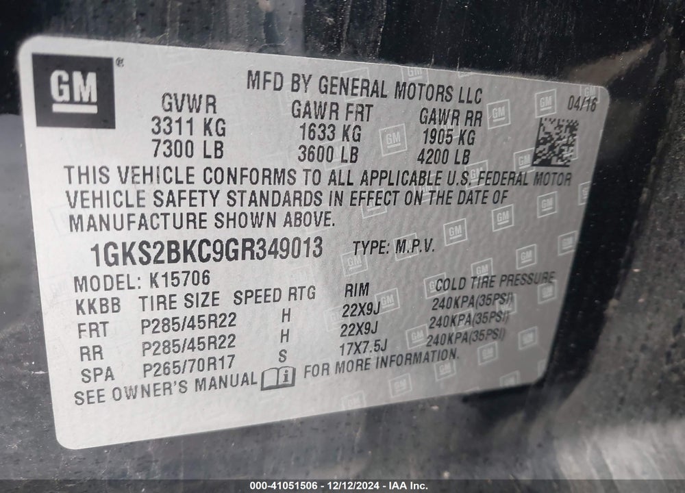 2016 GMC YUKON SLT VIN: 1GKS2BKC9GR349013