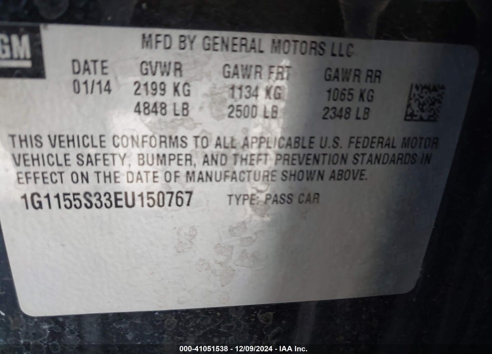 2014 CHEVROLET IMPALA VIN: 1G1155S33EU150767