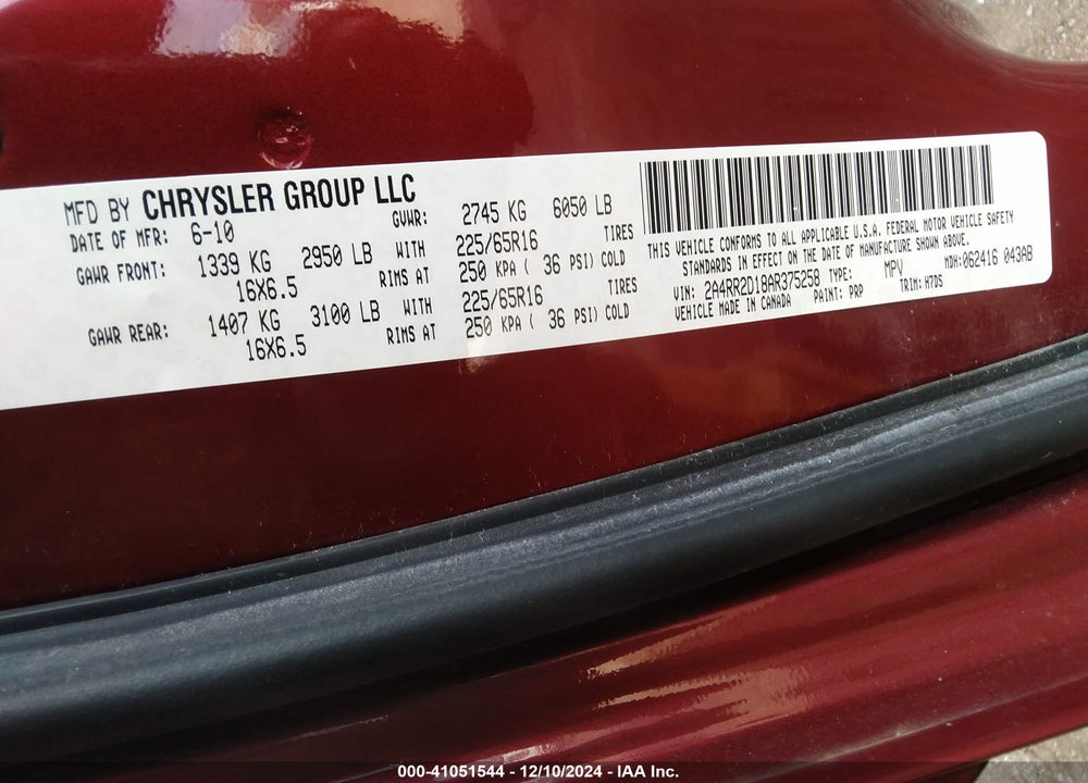 2010 CHRYSLER TOWN & COUNTRY NEW LX VIN: 2A4RR2D18AR375258
