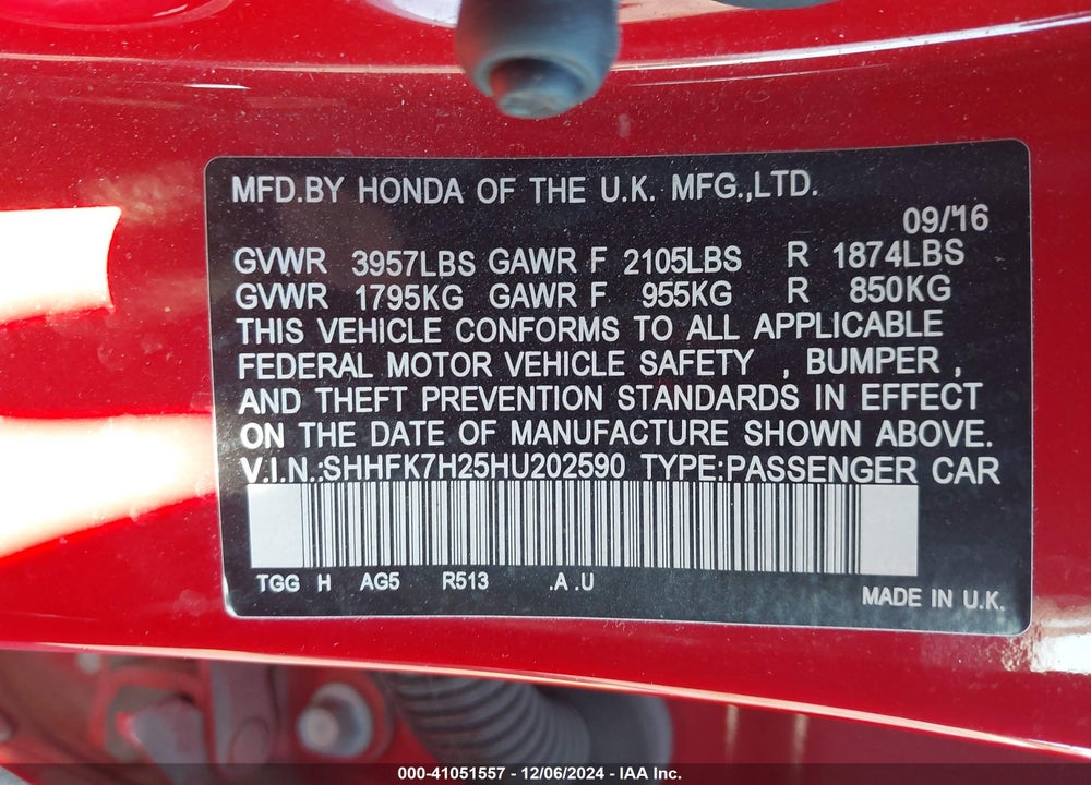 2017 HONDA CIVIC LX VIN: SHHFK7H25HU202590