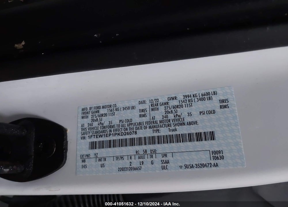 2023 FORD F-150 VIN: 1FTEW1EP1PKD26078