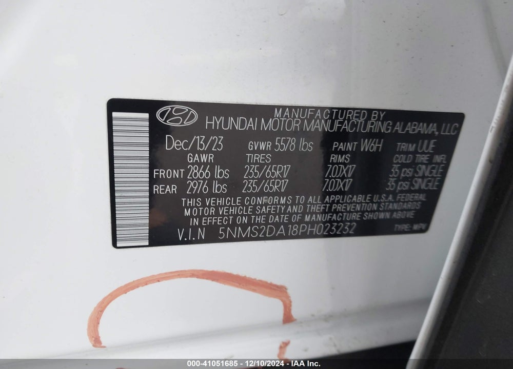 2023 HYUNDAI SANTA FE HYBRID BLUE VIN: 5NMS2DA18PH023232
