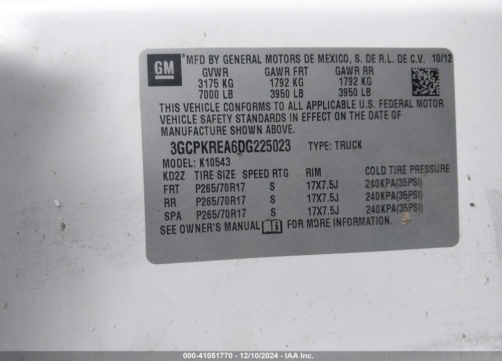 2013 CHEVROLET SILVERADO 1500 LS VIN: 3GCPKREA6DG225023