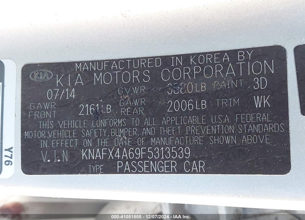 2015 KIA FORTE VIN: KNAFX4A69F5313539