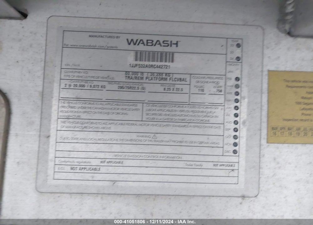 2024 WABASH NATIONAL CORP TRAILER VIN: 1JJF532A0RC442721