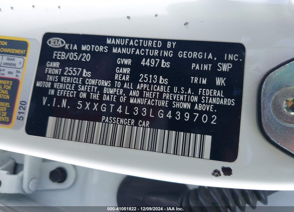 2020 KIA OPTIMA LX VIN: 5XXGT4L33LG439702