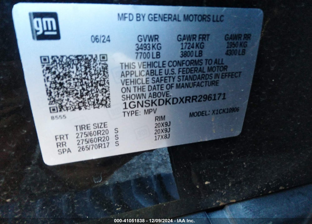 2024 CHEVROLET SUBURBAN VIN: 1GNSKDKDXRR296171
