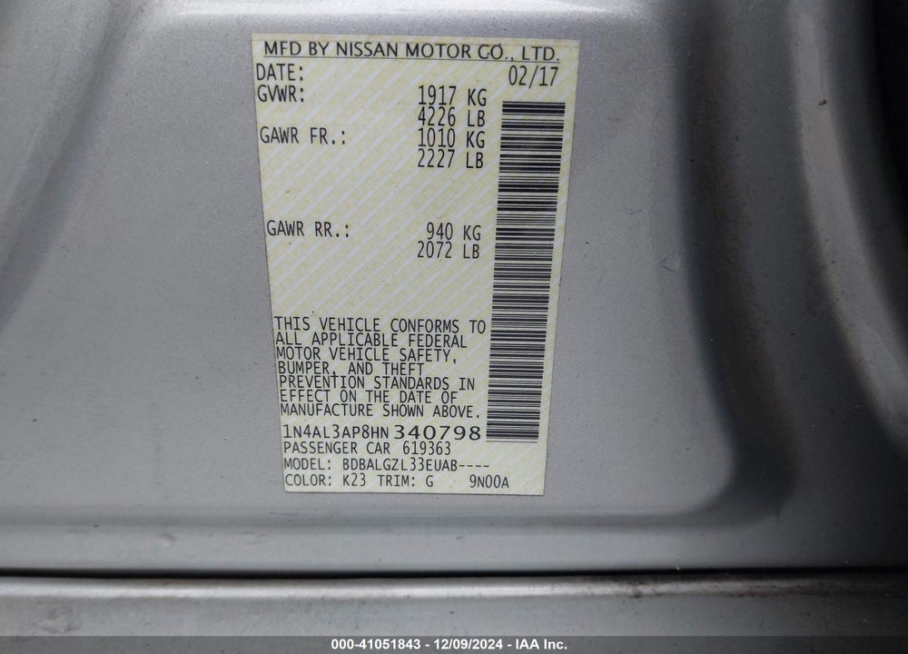 2017 NISSAN ALTIMA 2.5 S VIN: 1N4AL3AP8HN340798