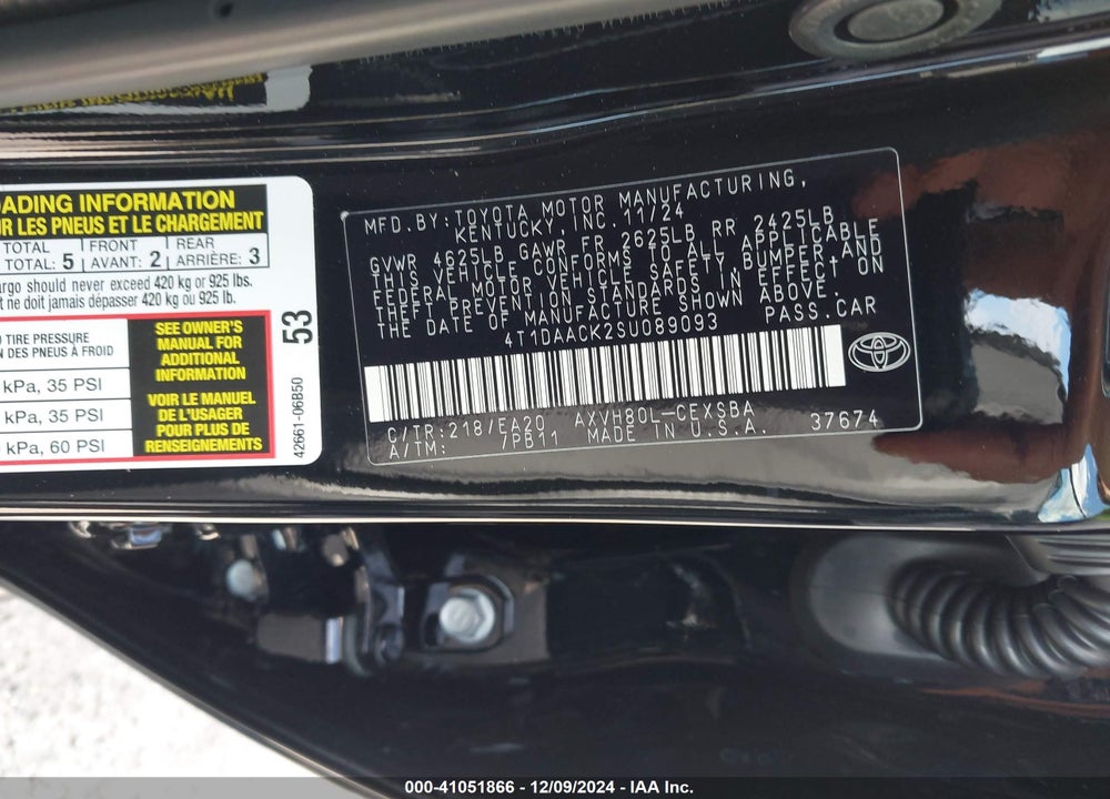 2025 TOYOTA CAMRY VIN: 4T1DAACK2SU089093