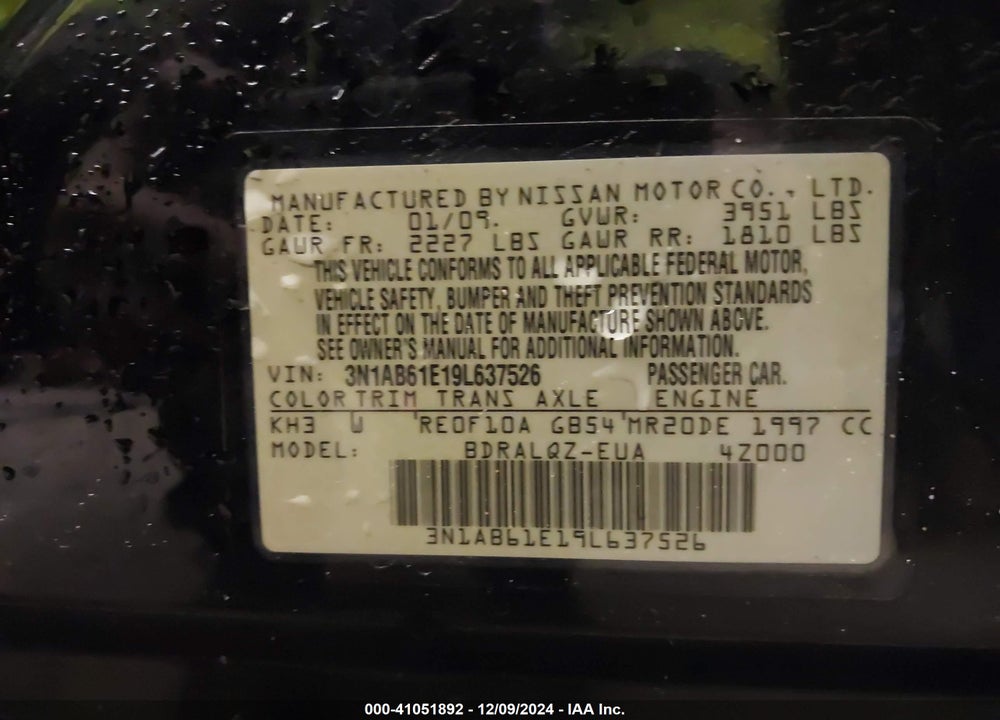 2009 NISSAN SENTRA 2.0 VIN: 3N1AB61E19L637526