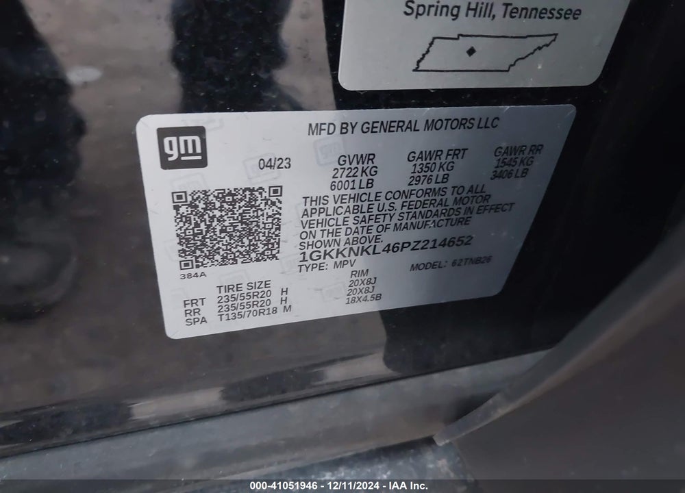 2023 GMC ACADIA FWD SLE VIN: 1GKKNKL46PZ214652