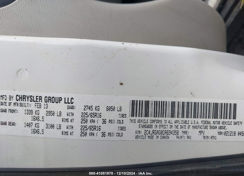 2013 RAM CARGO TRADESMAN VIN: 2C4JRGAG0DR694358