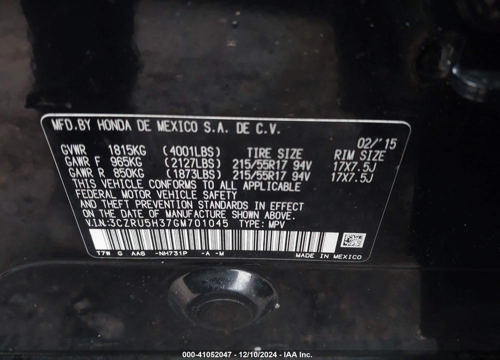 2016 HONDA HR-V LX VIN: 3CZRU5H37GM701045
