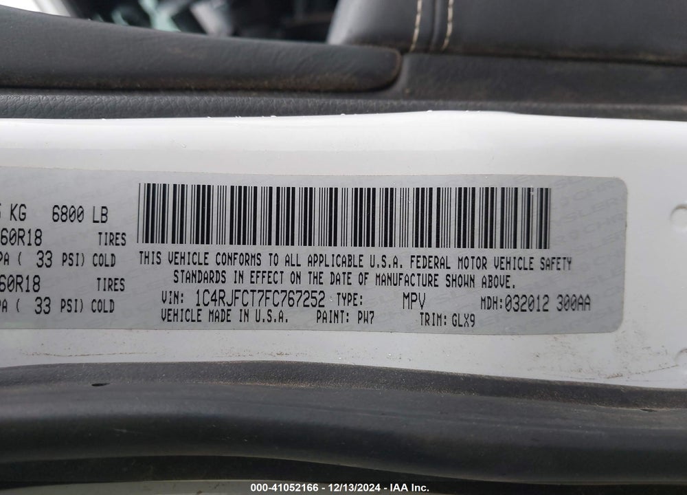 2015 JEEP GRAND CHEROKEE OVERLAND VIN: 1C4RJFCT7FC767252