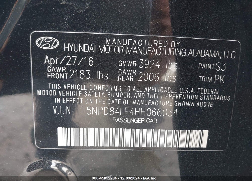 2017 HYUNDAI ELANTRA LIMITED VIN: 5NPD84LF4HH066034