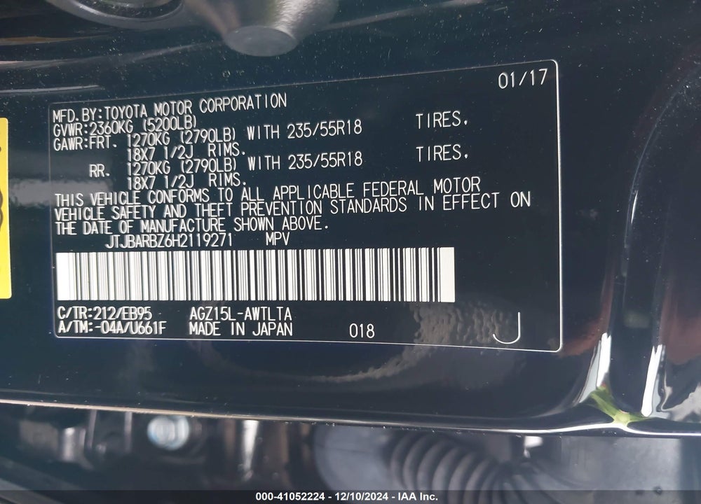 2017 LEXUS NX 200T F SPORT VIN: JTJBARBZ6H2119271