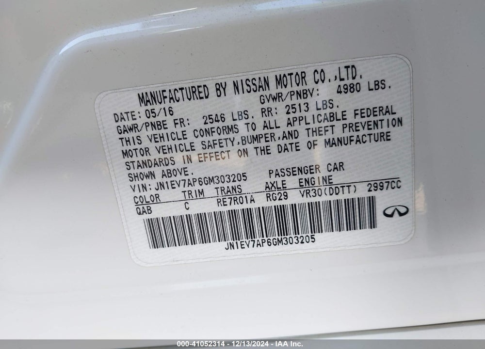 2016 INFINITI Q50 3.0T PREMIUM VIN: JN1EV7AP6GM303205