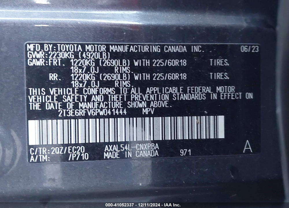 2023 TOYOTA RAV4 HYBRID VIN: 2T3E6RFV6PW041444