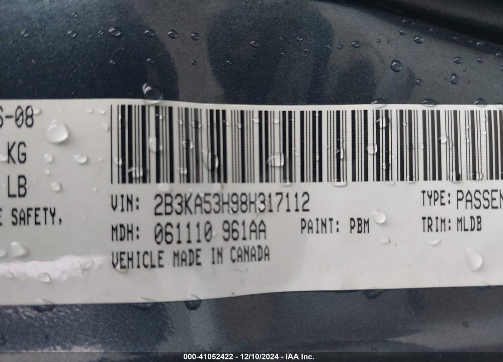 2008 DODGE CHARGER R/T VIN: 2B3KA53H98H317112
