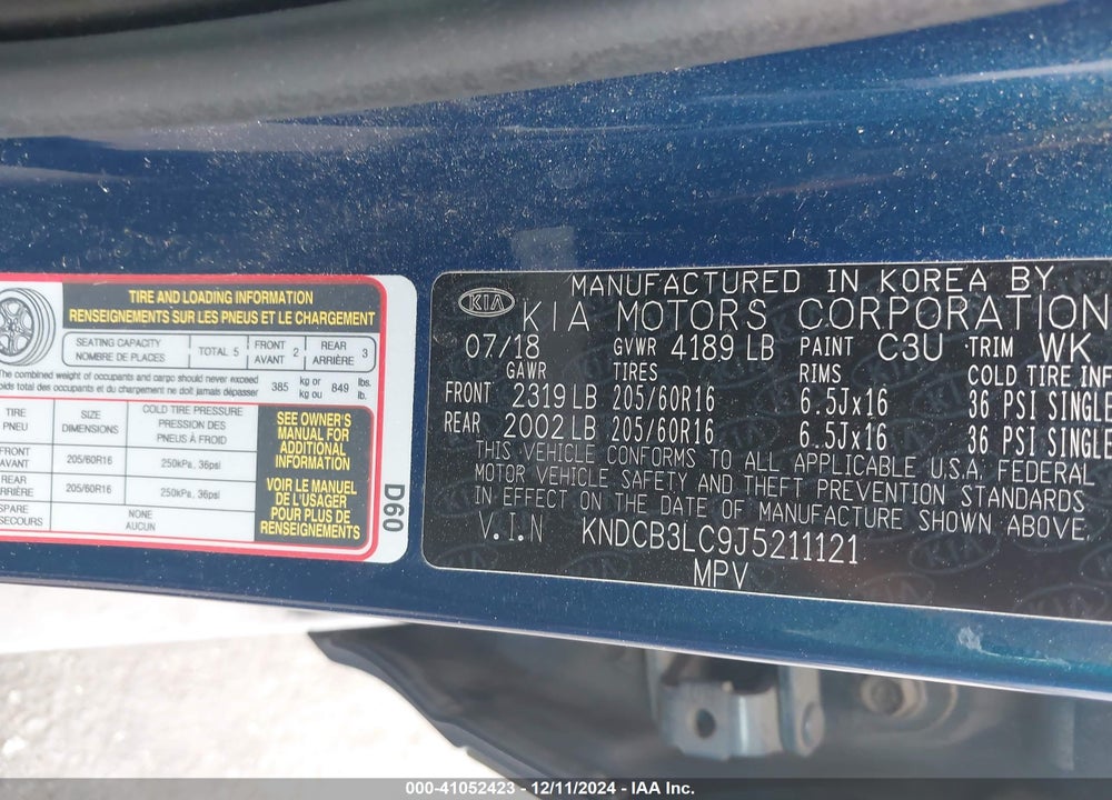 2018 KIA NIRO LX VIN: KNDCB3LC9J5211121