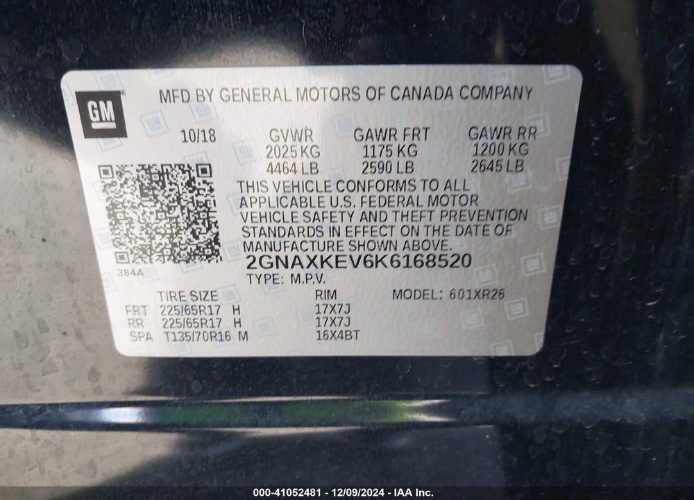 2019 CHEVROLET EQUINOX LT VIN: 2GNAXKEV6K6168520
