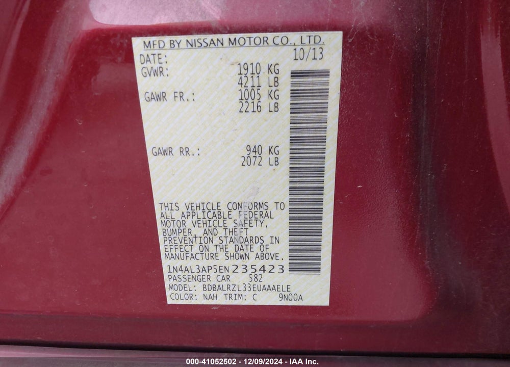 2014 NISSAN ALTIMA 2.5 S VIN: 1N4AL3AP5EN235423