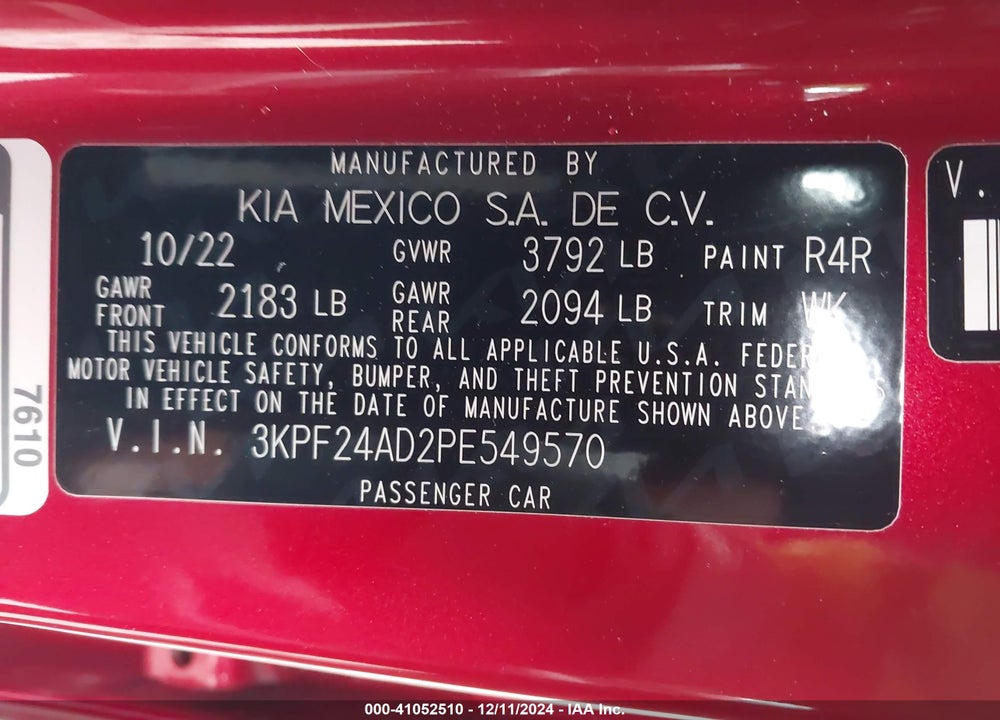 2023 KIA FORTE LXS VIN: 3KPF24AD2PE549570
