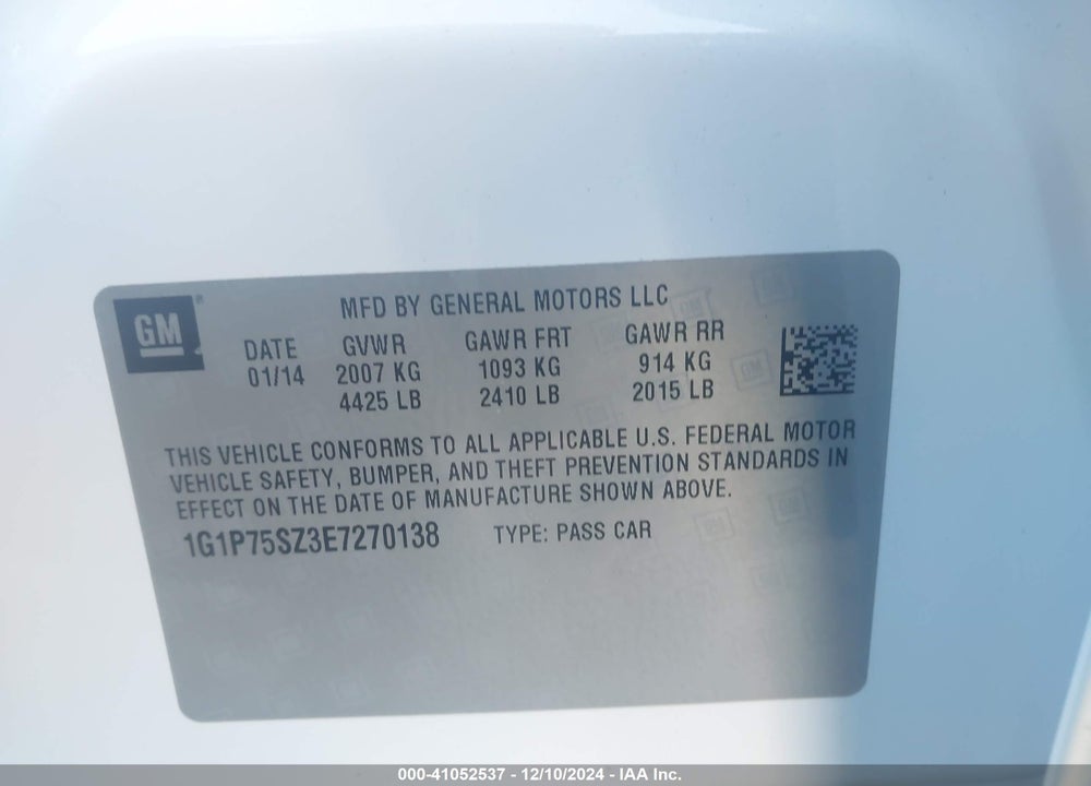 2014 CHEVROLET CRUZE DIESEL VIN: 1G1P75SZ3E7270138