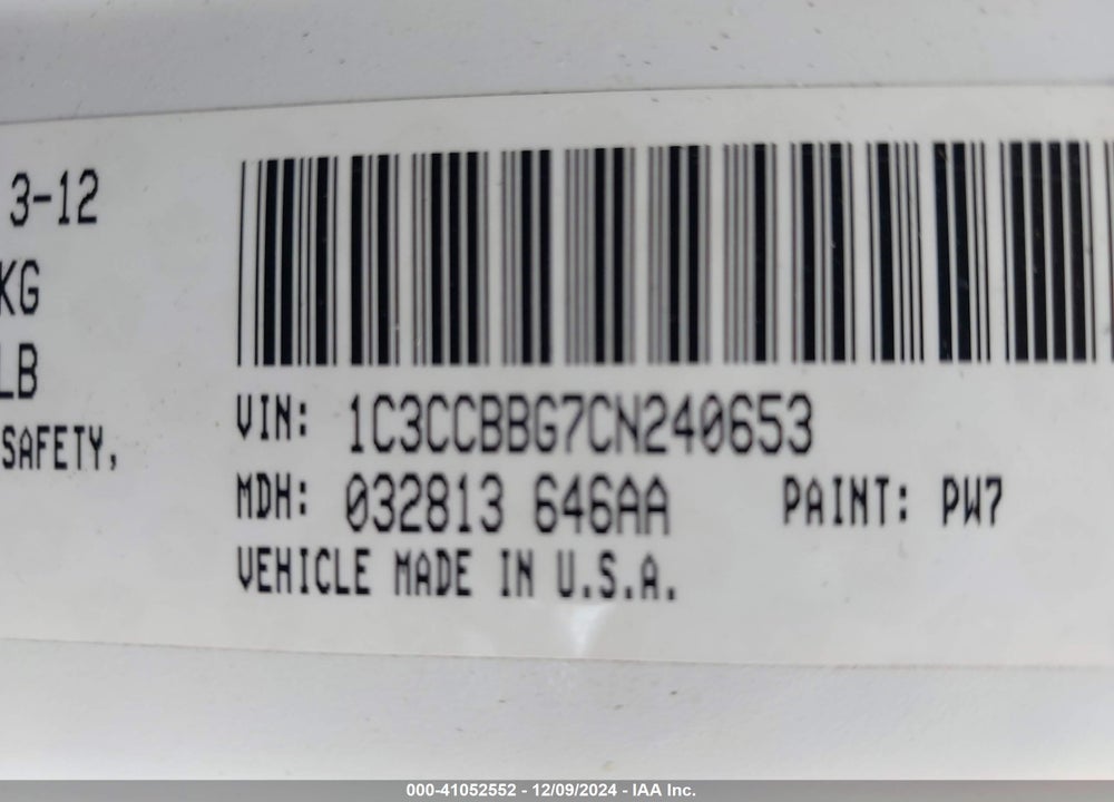 2012 CHRYSLER 200 TOURING VIN: 1C3CCBBG7CN240653