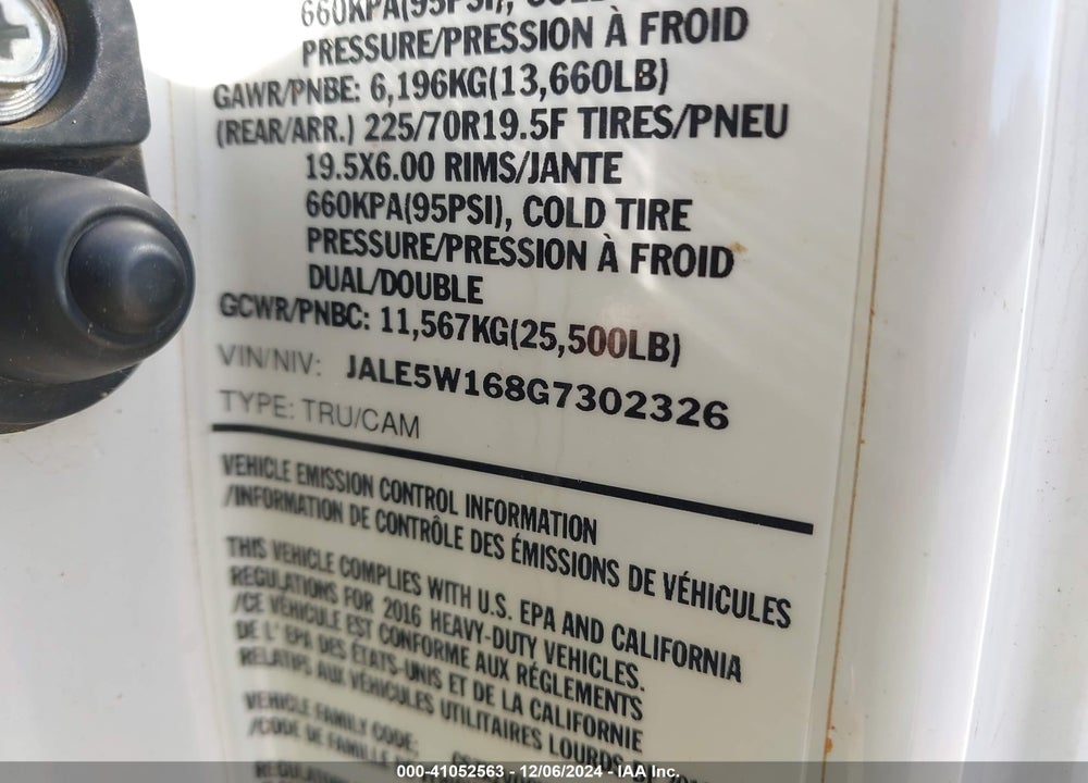 2016 ISUZU DSL REG AT VIN: JALE5W168G7302326