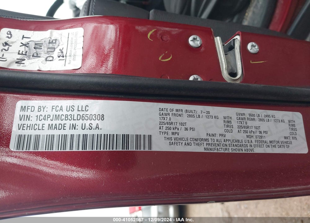 2020 JEEP CHEROKEE VIN: 1C4PJMCB3LD650308