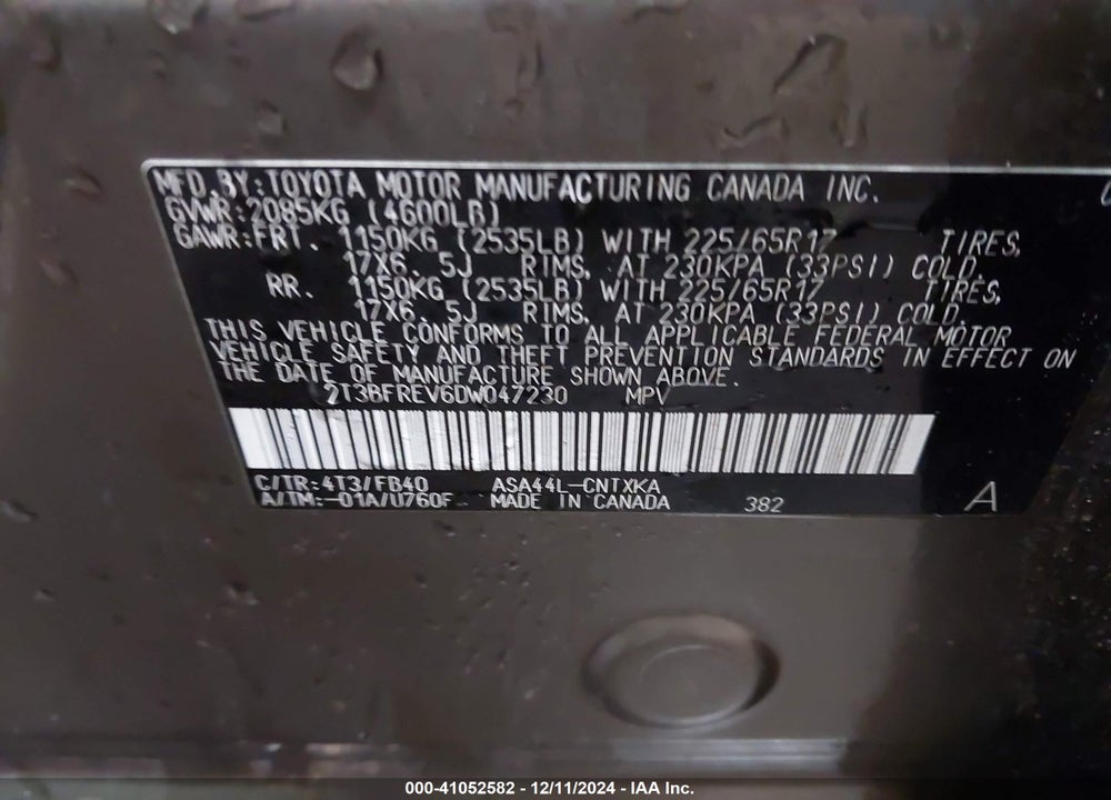 2013 TOYOTA RAV4 LE VIN: 2T3BFREV6DW047230