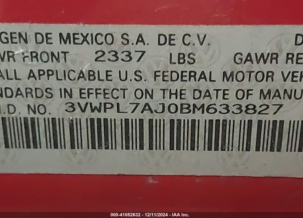 2011 VOLKSWAGEN JETTA SPORTWAGEN 2.0L TDI VIN: 3VWPL7AJ0BM633827