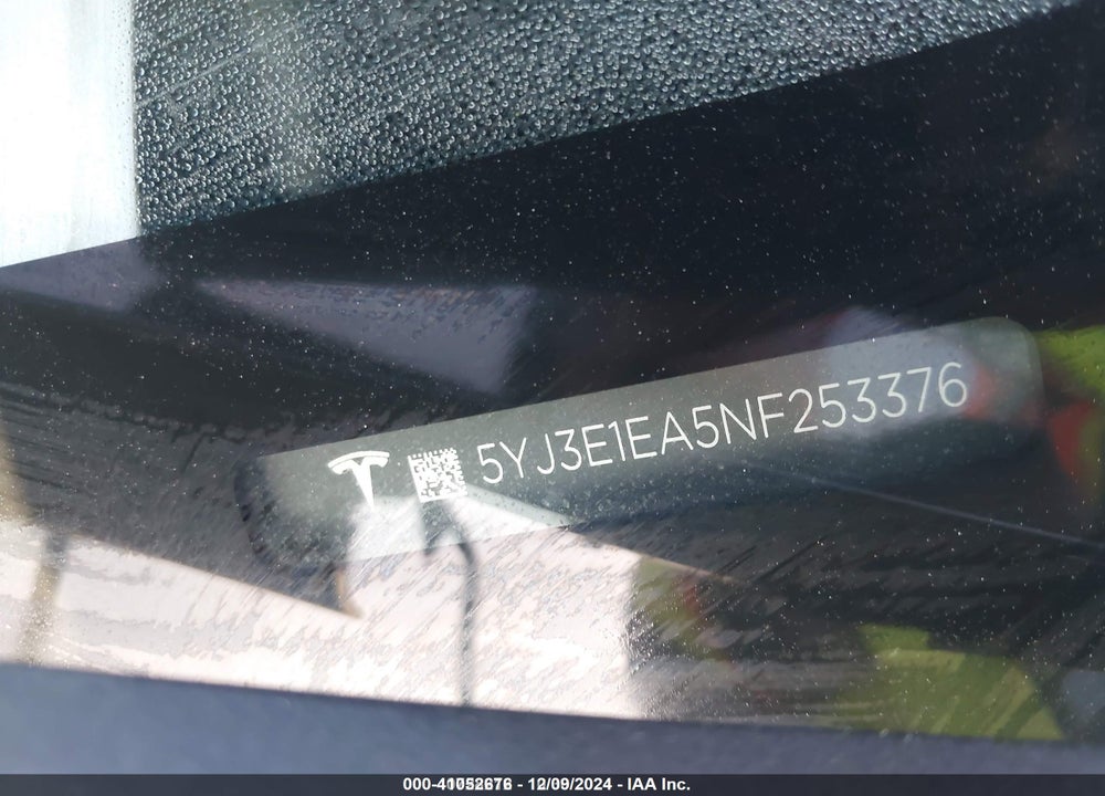 2022 TESLA MODEL 3 REAR-WHEEL DRIVE VIN: 5YJ3E1EA5NF253376