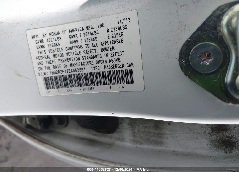 2014 HONDA ACCORD EX VIN: 1HGCR2F72EA083694
