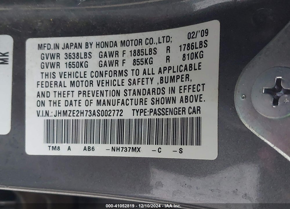 2010 HONDA INSIGHT EX VIN: JHMZE2H73AS002772